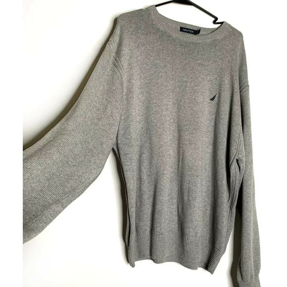 Nautica Mens Crew Neck Navtech Sweater Gray Sz 2XL Pullover Long Sleeves Cotton - Picture 3 of 6